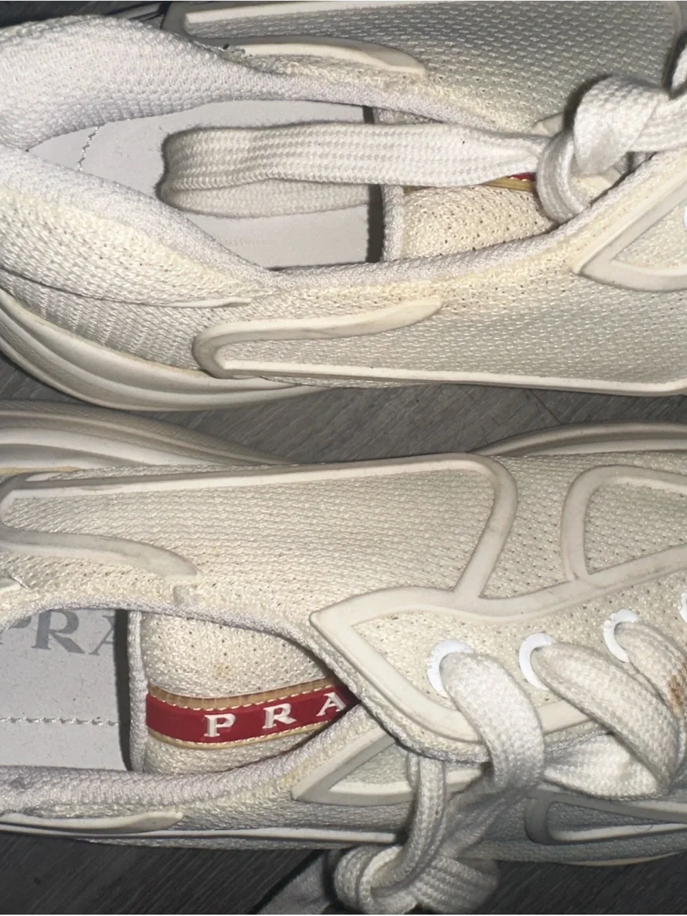 Prada White Sneakers with Red Accent